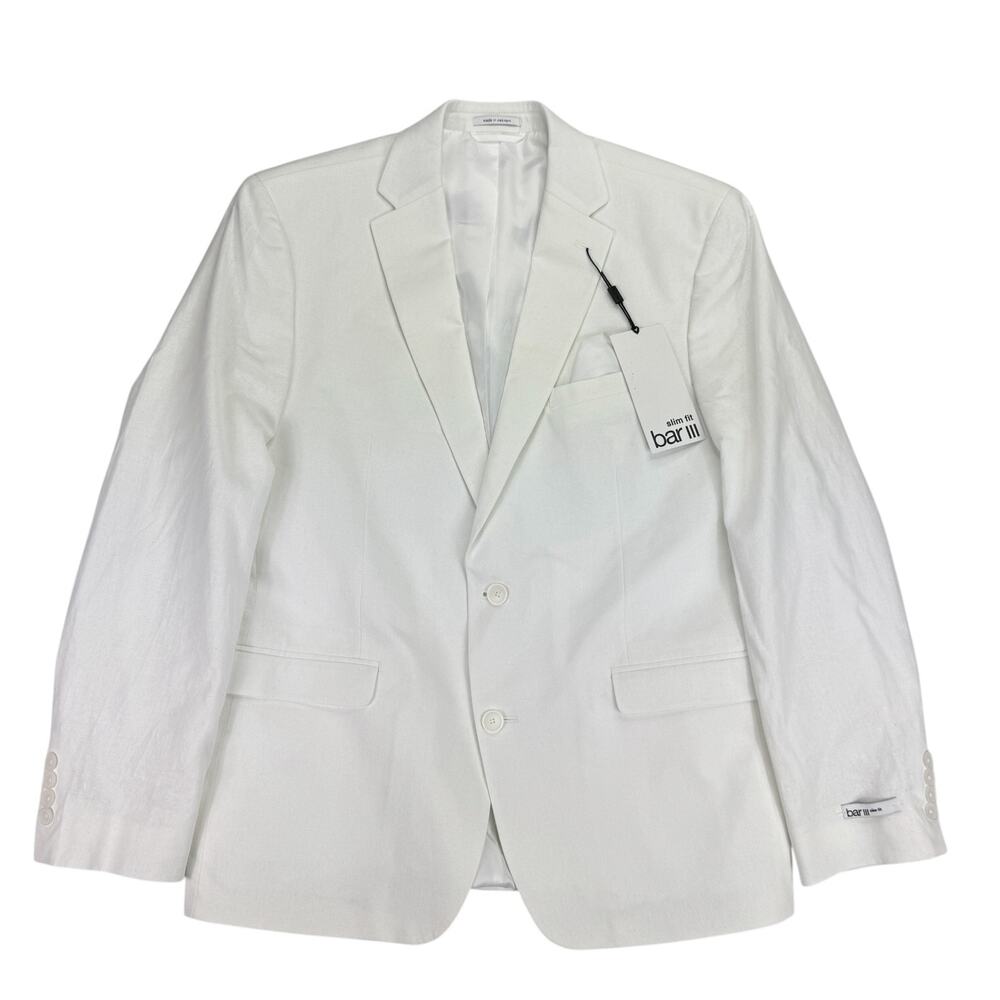 Bar III Mens Slim Fit Linen Cotton Solid Suit Jacket White 44R